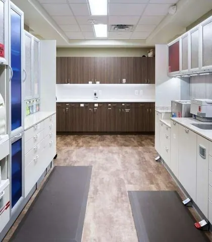 The sterilization center, with autoclaves and instrument cabinets.